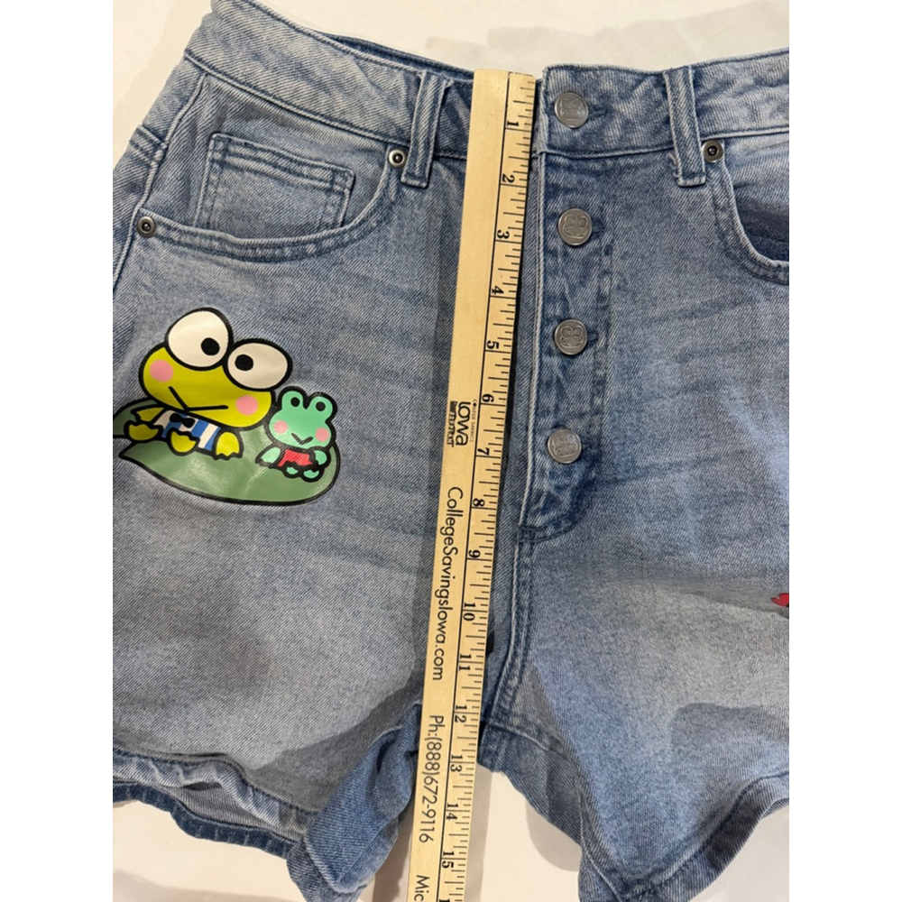 Keroppi by Sanrio Denim Mom Shorts Juniors 7 Blue Frog Snail Graphic Y2K Kawaii - Picture 9 of 10
